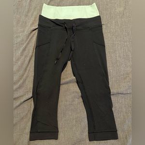 Lululemon Black Cropped with Teal Waist Leggings
